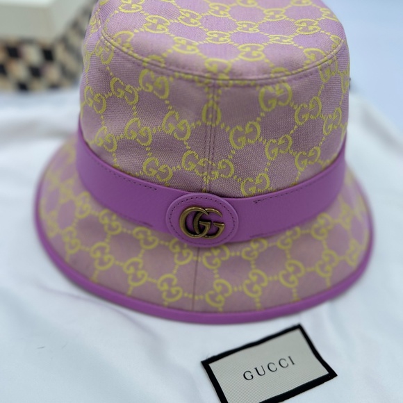 Women’s Gucci GG logo leather/canvas bucket hat, size medium, made in Italy - Picture 4 of 8